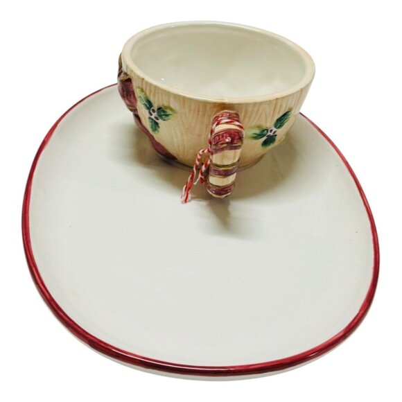 Vintage WBI Cookies For Santa Holly & Bow Ceramic Teacup & Saucer Set - Picture 7 of 10